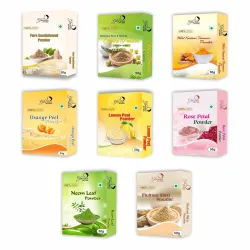 Skin Care Combo Pack - 8 Natural Powders (Sandalwood, Orange Peel, Neem, Rose, Multani Mitti, Kasturi Turmeric, Lemon Peel, Amla), 400g Total, 50g Each - Radiant Beauty, Naturally