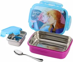 SKI SNAP LOCK STEEL FROZEN 2 Containers Stainless Steel, Plastic School Lunch Box (500 ml)