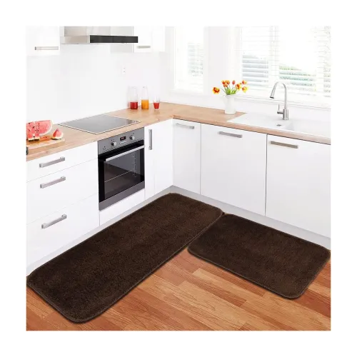 Image of SKIVE India Kitchen Mat and Runner with Anti Skid Backing,Colour Coffee Set of 2