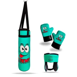 SKMT Never Lose Until You Win SKMT Kids Boxing Kit with Filled Punching Bag, Gloves and Headgear, Age Group 2-7 Years & 7-13 Years (C Green, Age Group 7-13 Years)