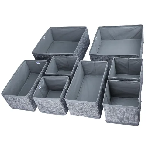 Image of Skrill 8-Piece Foldable Cloth Storage Box Set | Cube Baskets, Bins & Dividers for Closet & Dresser Drawer Organization -