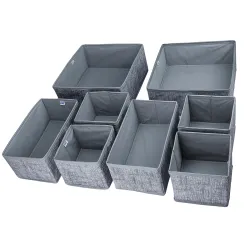 Skrill 8-Piece Foldable Cloth Storage Box Set | Cube Baskets, Bins & Dividers for Closet & Dresser Drawer Organization -