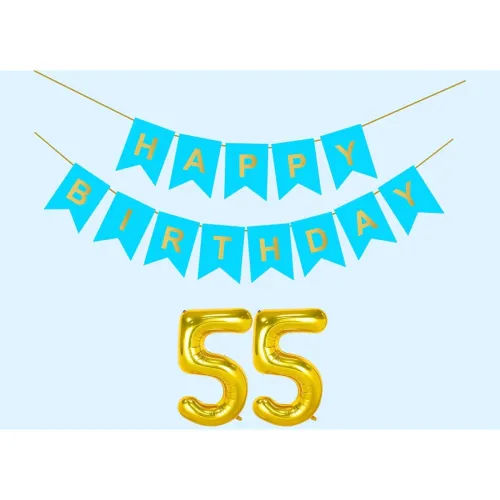 Image of 55th Sky Blue Happy Birthday Decoration Kit