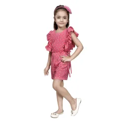 Sky Heights Short Frilled Printed Jumpsuit For Girls