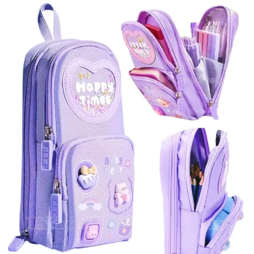 Image of Sky Tech Tech Pencil Case For Girls 3 Compartment Cute Aesthetic Canvas Pencil Case