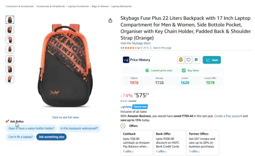 Image of Skybags 22 Liters Backpack 