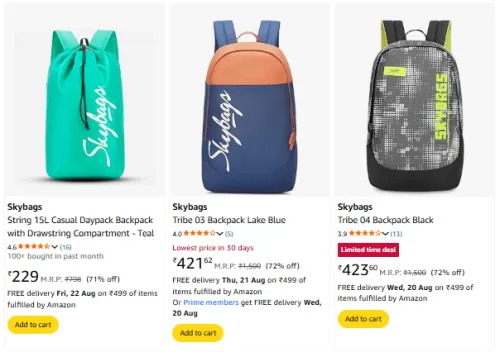 Image of Skybags Backpack at minimum 70% Discount