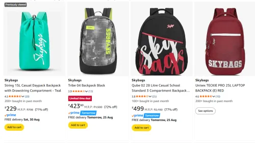 Image of Skybags Backpack Starting @ ₹229