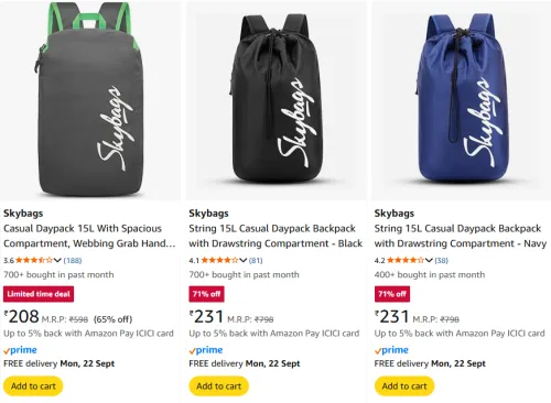 Image of Skybags Backpacks Starting @ ₹208