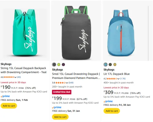 Image of Skybags Bagpacks Starting @ 190