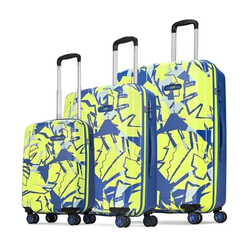 Image of Skybags Lush Set of 3 Printed Hard Case Trolley Bags, Lime-Blue