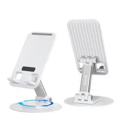 SKYCELL Premium Cell Phone Stand - Rotatable and Foldable Phone Holder with Height and Angle Adjustable Features - Ideal Table Mobile Phone Stand Holder (White)