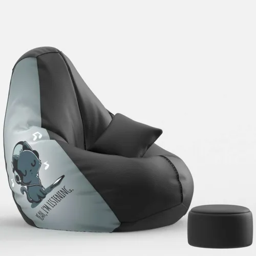 Image of Beannie 5XL Premium, Designer - Slackers Lounge Theme-Yah I am listening - Printed Teardrop Bean Bag With Bean Filling 