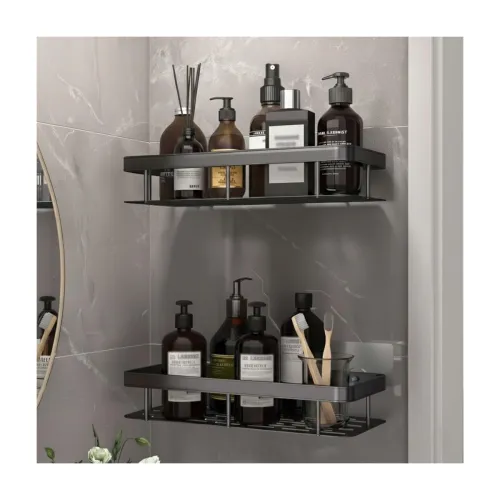 Image of Gl-Steel 2-Pcs Bathroom/Kitchen Organiser Shelf-Rack | No-Drill Adhesive Wall Mounted Bathroom Accessories Shelves | Pac