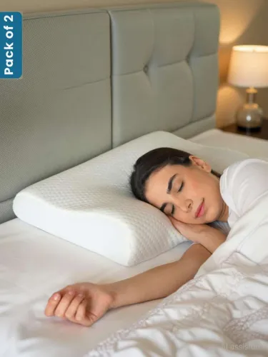 Image of Sleepsia Memory Foam Sleeping Pillow Pack of 2 Geometric Contour Cervical Orthopedic for Neck and Shoulder Pain- (White)