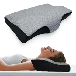 Sleepsia Memory Foam Pillow | 1 Year Warranty | Cervical Pillow for Neck Pain, Orthopedic Pillow for Neck Pain with Extra Curve Neck Support for Sleeping Side & Back Sleepers (Grey/Black)