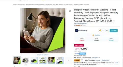 Image of Sleepsia Wedge Pillow For Back, Leg & Acid Reflux Support