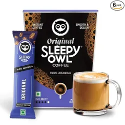 Sleepy Owl Original Freeze Dried Coffee Sachets | 20g - Pack of 60 x 2g Instant Coffee Powder Sachets | 100% Arabica Beans | Aromatic Coffee Pouch | Rich & Smooth | Easy to Use & Carry