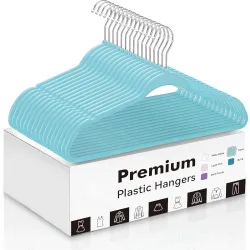 Slim Plastic Hangers for Clothes - Heavy Duty Non-Velvet Hangers with 360° Swivel Chrome Hook & Non Slip Notches - Ideal for Dresses Coats Shirts Jackets & More (Aqua, 40)
