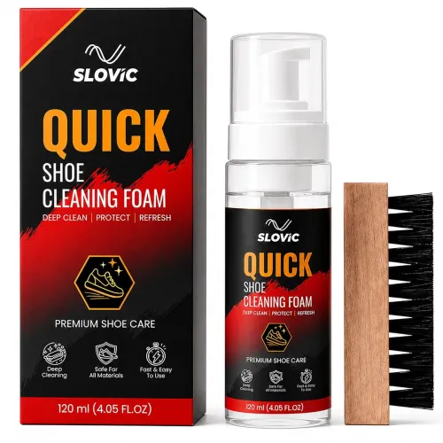 Image of SLOVIC Shoe Cleaner Foam [120 ML] | Quick Shoe Cleaning Kit with Wooden Brush