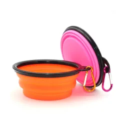 SLSON Silicone Collapsible Dog Bowl,2 Pack Collapsible Dog Water Bowls for Cats Dogs for Walking Parking Traveling with 2 Carabiners (Small,Orange+Pink),12.7X8.8X5.3 Cm