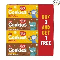 Slurrp Farm No Maida No Refined Sugar Banana Oat and Choco Ragi Cookies | Buy3Get1 Free, Pack of 4 x 80g