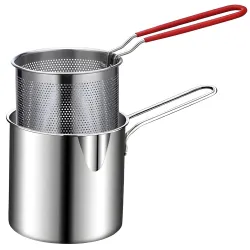 Small Deep Frying with Strainer Basket, 1200 ml Stainless Steel Fry Pan