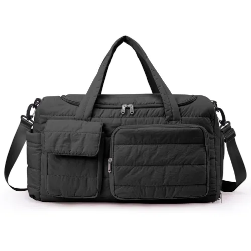 Image of Small Gym Bag for Women, Travel Duffle Bag Carry On Weekender Bag with Shoe Compartment, New#Black, 11inch x 19.6inch x 
