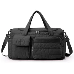 Small Gym Bag for Women, Travel Duffle Bag Carry On Weekender Bag with Shoe Compartment, New#Black, 11inch x 19.6inch x 