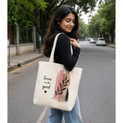 Small Steps Big Changes Printed Cotton Canvas Tote Bag