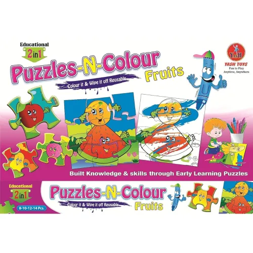 Image of SMART PICKS Educational Birds Puzzle-N-Colour 2 in 1,Reusable Fun Activity for Kids, Colour It and Wipe It Off! (Fruits)