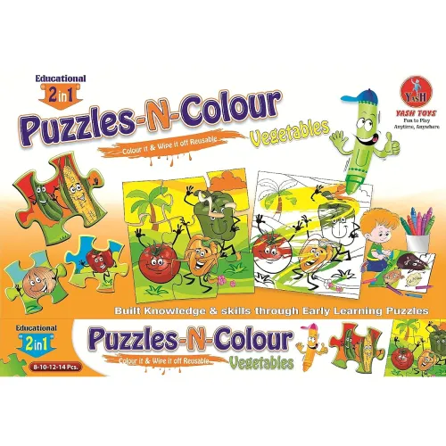 Image of SMART PICKS Educational Birds Puzzle-N-Colour 2 in 1,Reusable Fun Activity for Kids, Colour It and Wipe It Off! (Vegetab