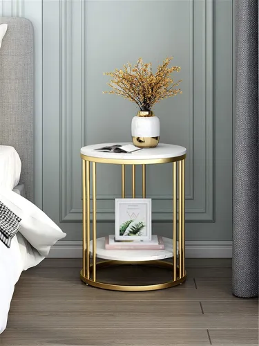 Image of Smarts collection Round Sofa Side Table End Tables Corner Table Living Room(Golden-White) 