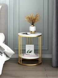 Smarts collection Round Sofa Side Table End Tables Corner Table Living Room(Golden-White)