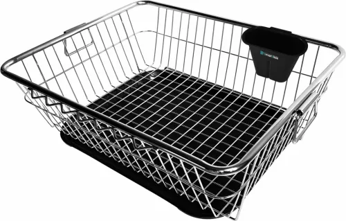 Image of Smartslide Stainless Steel Dish Drainer Rack With Drip Tray Cutlery Holder