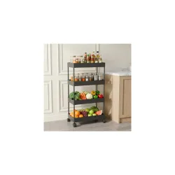 SMARTTEX Multipurpose Storage Organizer Slim Rack Shelf with Wheels for Living Room, Office, Bedroom, Bathroom, Kids Room, Kitchen Trolley (4 Layer Black)