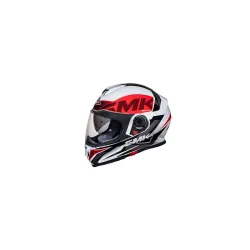 SMK Twister Logo Full Face Helmet with Pinlock Fitted Clear Visor (GL132/Gloss White, Red and Black, S)