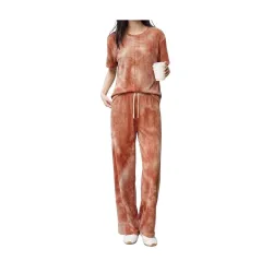 SMOWKLY Korean Night Dress |Summer wear | Lounge Wear |Everyday Pyjama Set |Tie-dye Relaxed Fit Stylish Pajama Sets | Short Sleeve Top & Long Pant Sleepwear Pjs Lounge Set Co-ords Outfit wit...