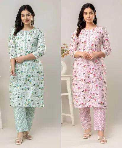 Image of SN FASHION ATTIRE Women Floral Print Cotton Kurta (Pack of 2)