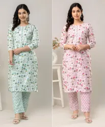 SN FASHION ATTIRE Women Floral Print Cotton Kurta (Pack of 2)