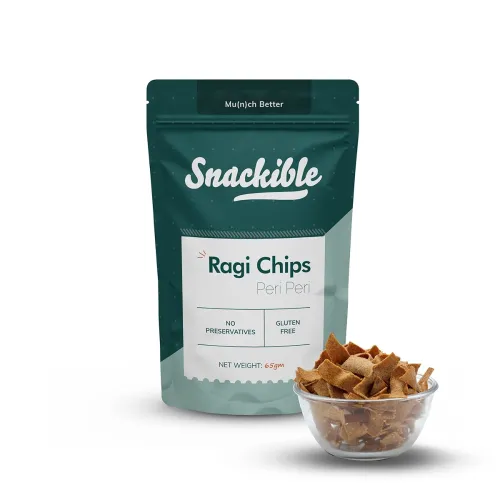 Image of Snackible Peri Peri Ragi Chips (Pack of 6) - 6x70gm | Gluten Free | Rich in Fibre | Peri Peri Flavour