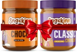 Snackinn Peanut Butter Combo Pack Chocolate Crunchy & Classic Crunchy, 350g * 2 Jars