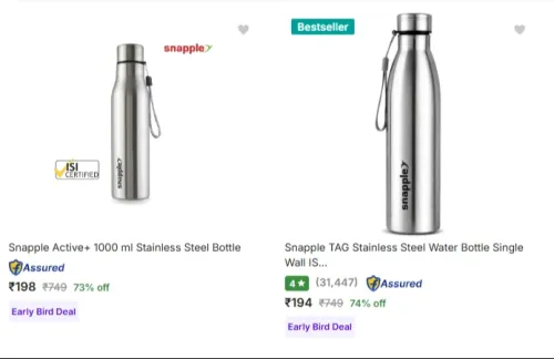 Image of Snapple Water Bottles & Flasks upto 82% off starting ₹198