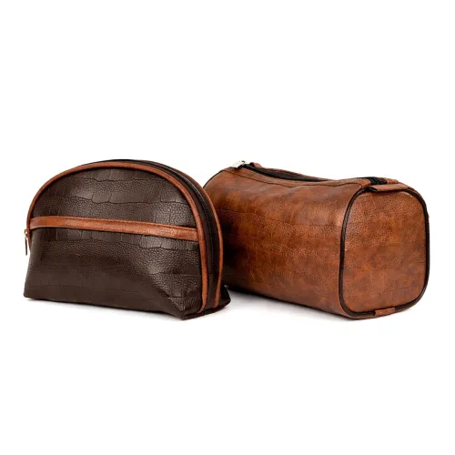 Image of SNDIA 2-Set PU Leather Toiletry Travel Bags for Men and Women