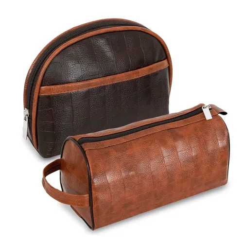 Image of SNDIA Toiletry Bag Set – 2 Pcs, Brown