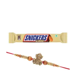 Sniecker Chocolate with Cute Bal Ganesh Rakhi | Raksha Bandhan Gift Set with Rakhi, Roli Chawal & Chocolate | 21