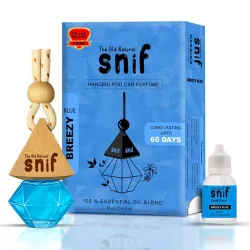 Snif Diamond Hanging oil Car Perfume | Car Air Freshener with Refill Pack (Breezy Blue 10ml + 15ml Refill Pack)