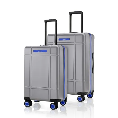 Image of SNITCH Blink 2Pc Set Silver Polycarbonate Hard Travel Suitcase 