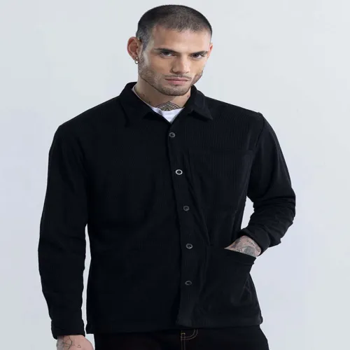 Image of Snitch Classic Ribbed Relaxed Fit Casual Shirt