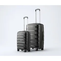 SNITCH Layer 2Pc Set Black Polypropylene Hard Travel Suitcase - Trolley Bag Set of 2 & Luggage with 8 Wheels, Premium Lock, Wet & Dry Pouch & Free Shoe Bag